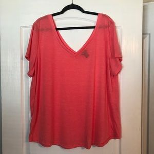 Pink/Coral Double V-Neck T Shirt